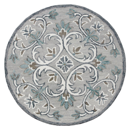 Traditional Floral Filigree Round Rug - Silo view