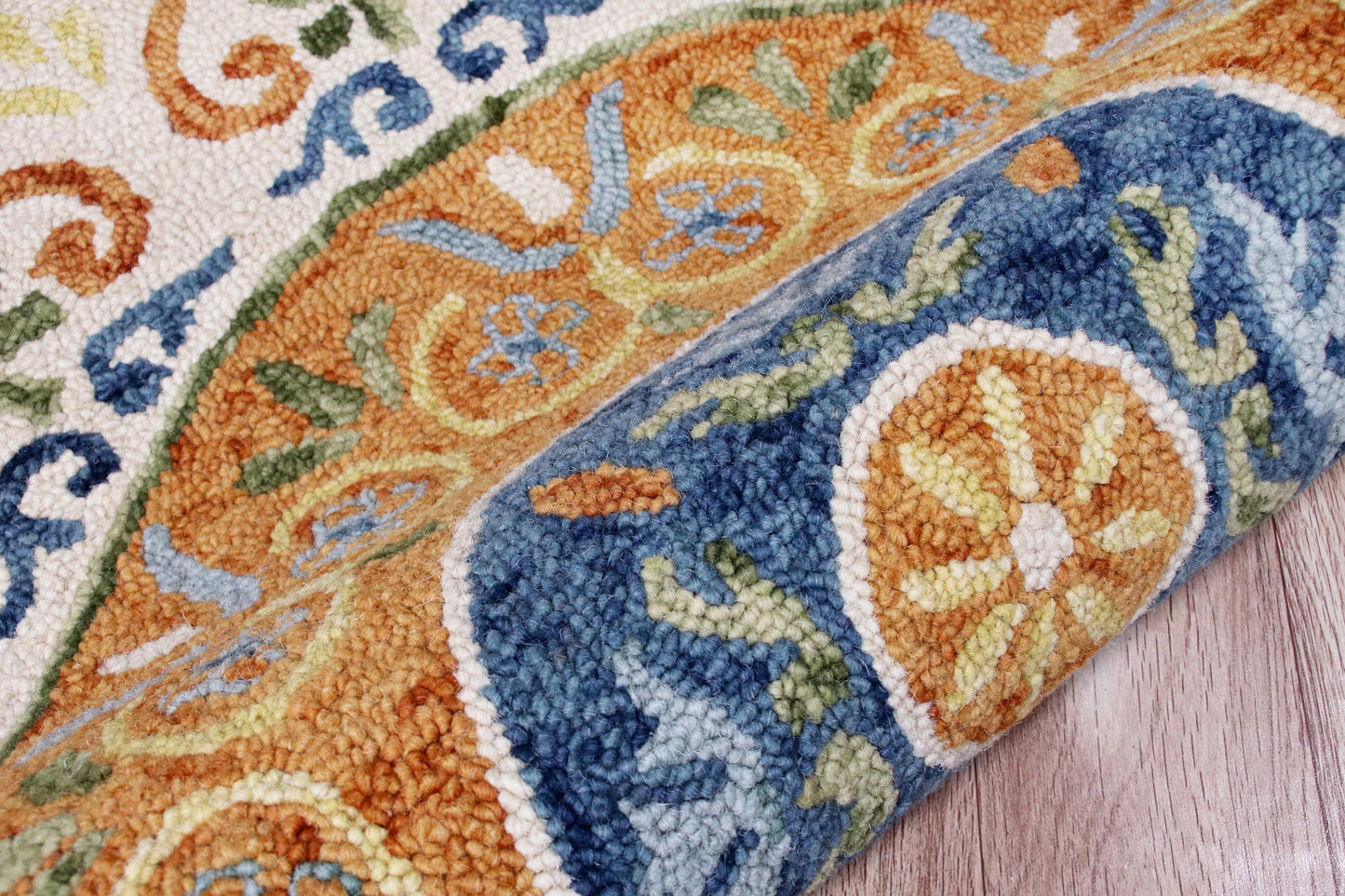 Sinuous-54153 Casual Hand-Tufted Orange/Cream/Blue/Green Cotton Indoor Area Rug - LR Home