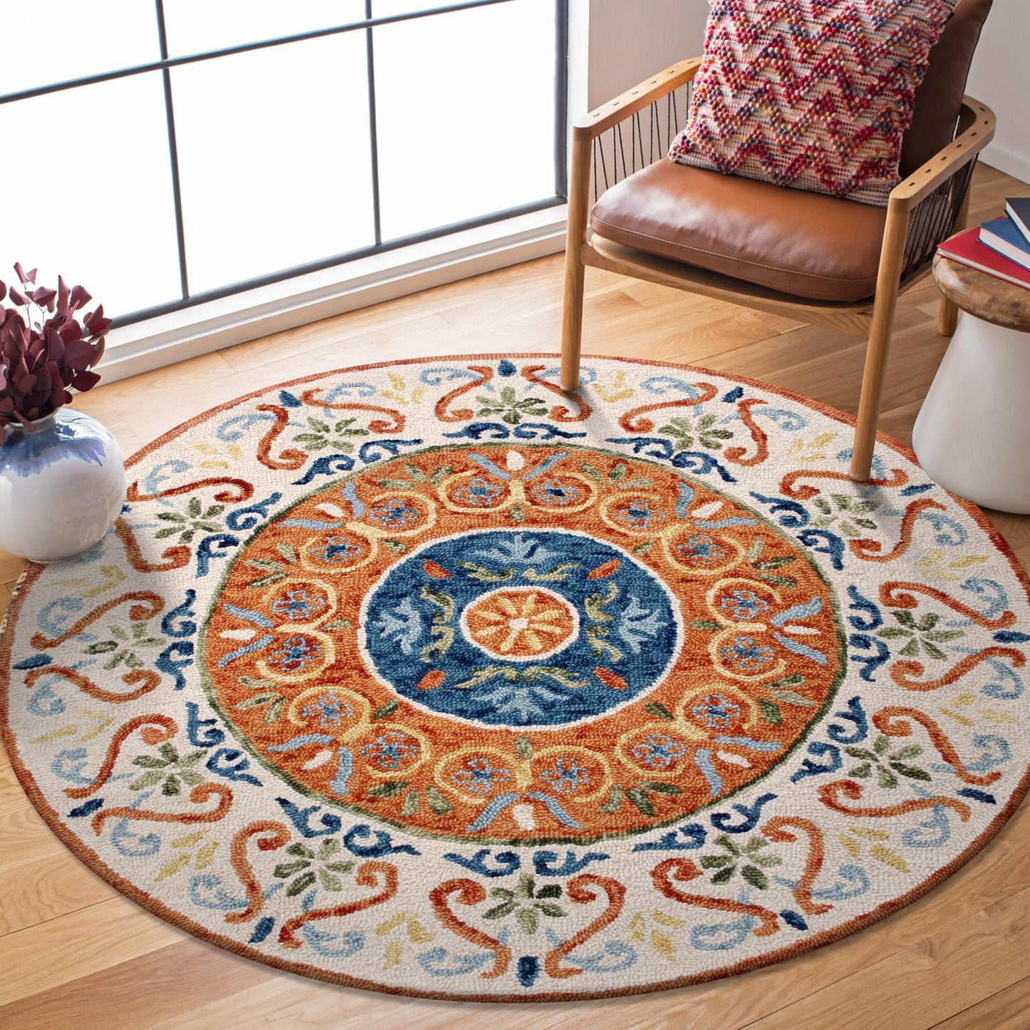 SINUO-54153 Southwestern Hand-Tufted Orange/Cream/Blue/Green Wool Indoor Area Rugs - LR Home