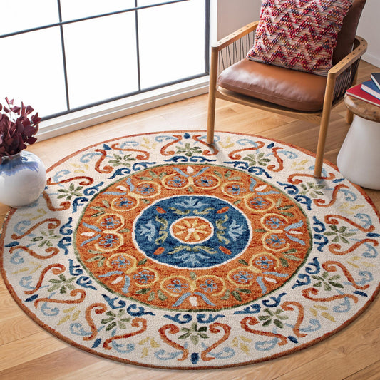 Sinuous-54153 Casual Hand-Tufted Orange/Cream/Blue/Green Cotton Indoor Area Rug - LR Home