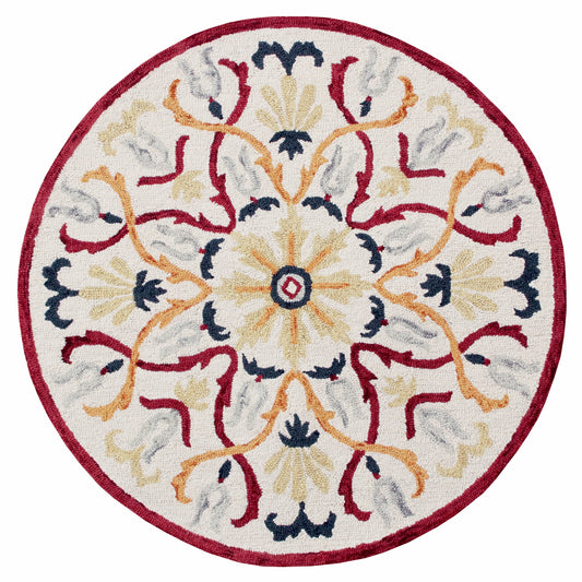 Hand Tufted Electric Floral Medallion Round Rug - Silo view