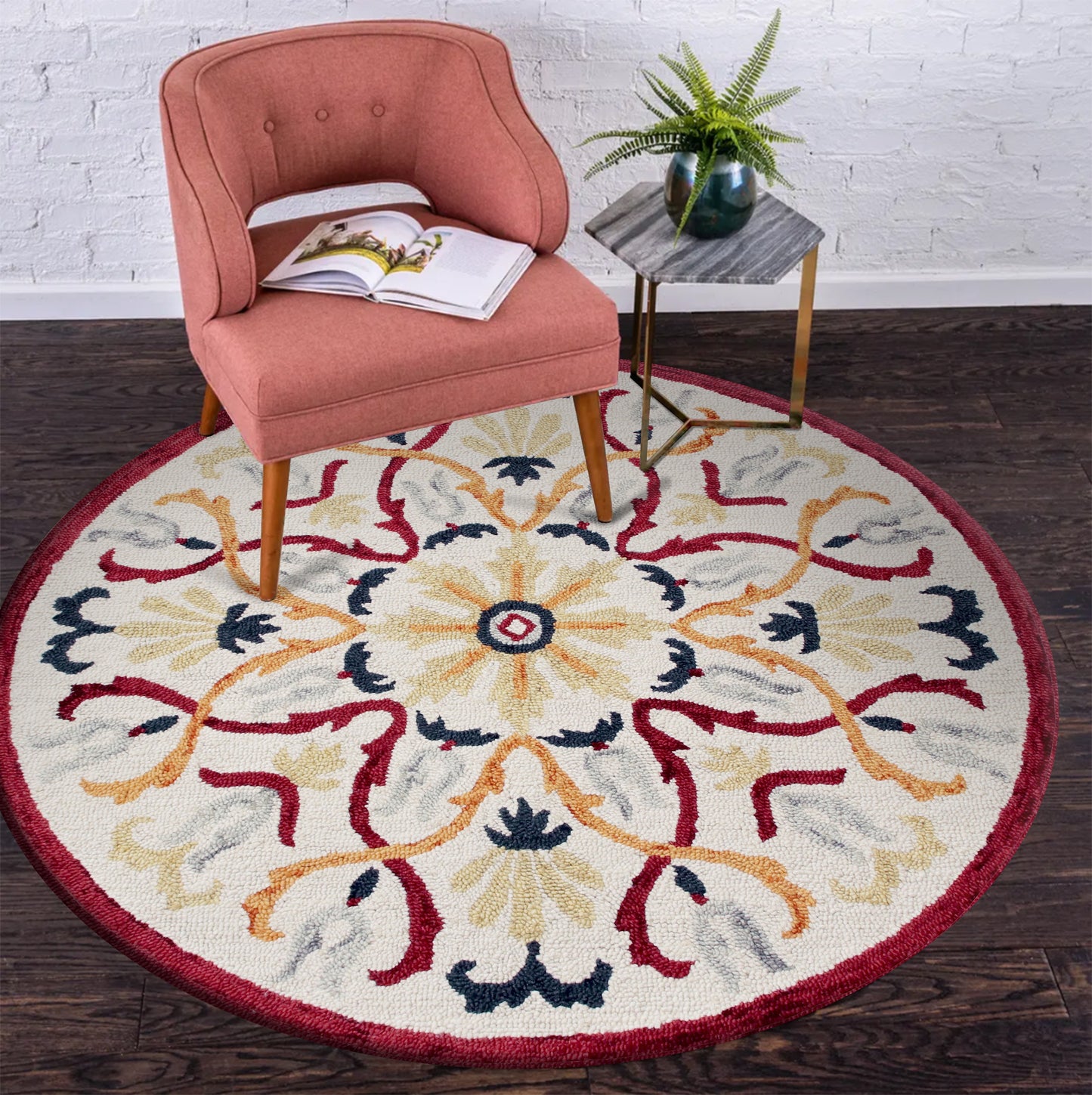 Sinuous-54154 Casual Hand-Tufted Red/Yellow/Cream/Navy Cotton Indoor Area Rug - LR Home