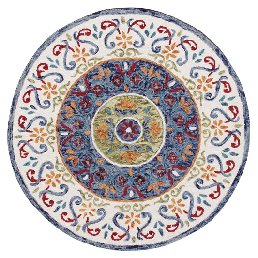 Floral Medallion Mosaic Round Rug - Silo view