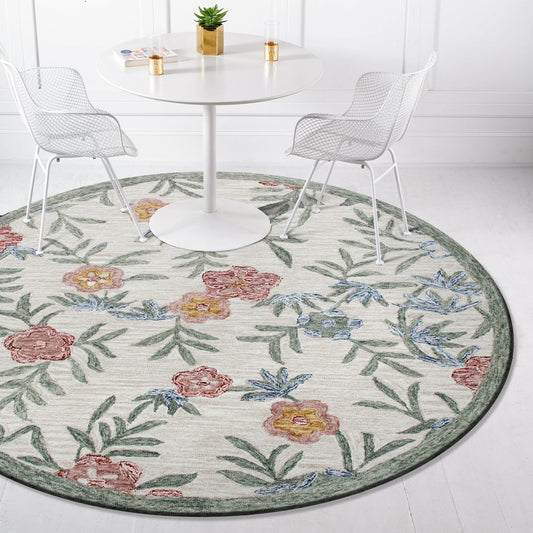 Sinuous-54161 Casual Hand-Tufted Cream/Green/Red/Yellow/Blue Cotton Indoor Area Rug - LR Home