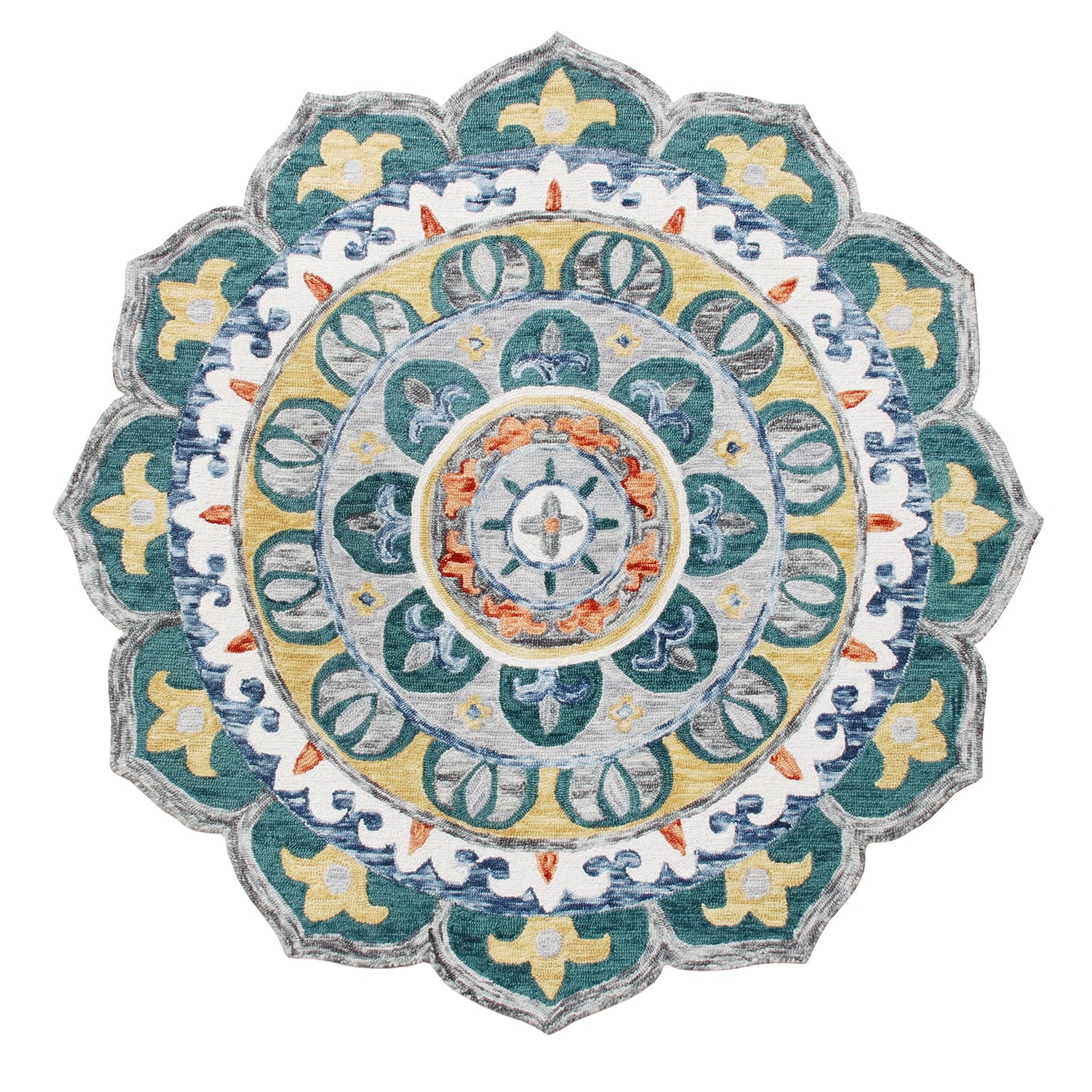 Sinuous-54162 Casual Hand-Tufted Multi/Teal/Yellow/White/Orange/Gray Cotton Indoor Area Rug - LR Home