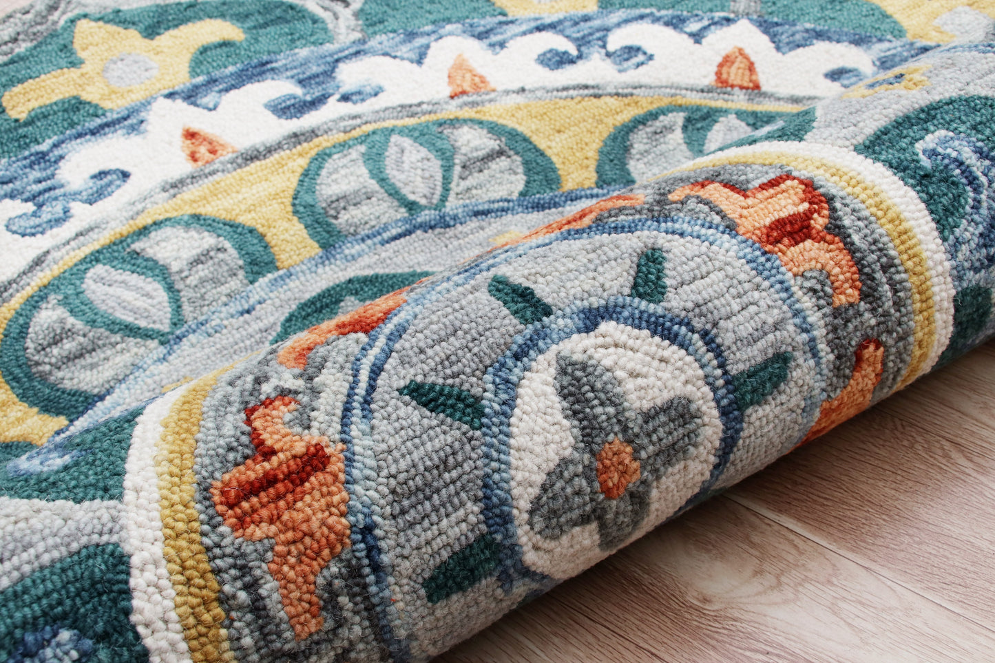 Sinuous-54162 Casual Hand-Tufted Multi/Teal/Yellow/White/Orange/Gray Cotton Indoor Area Rug - LR Home