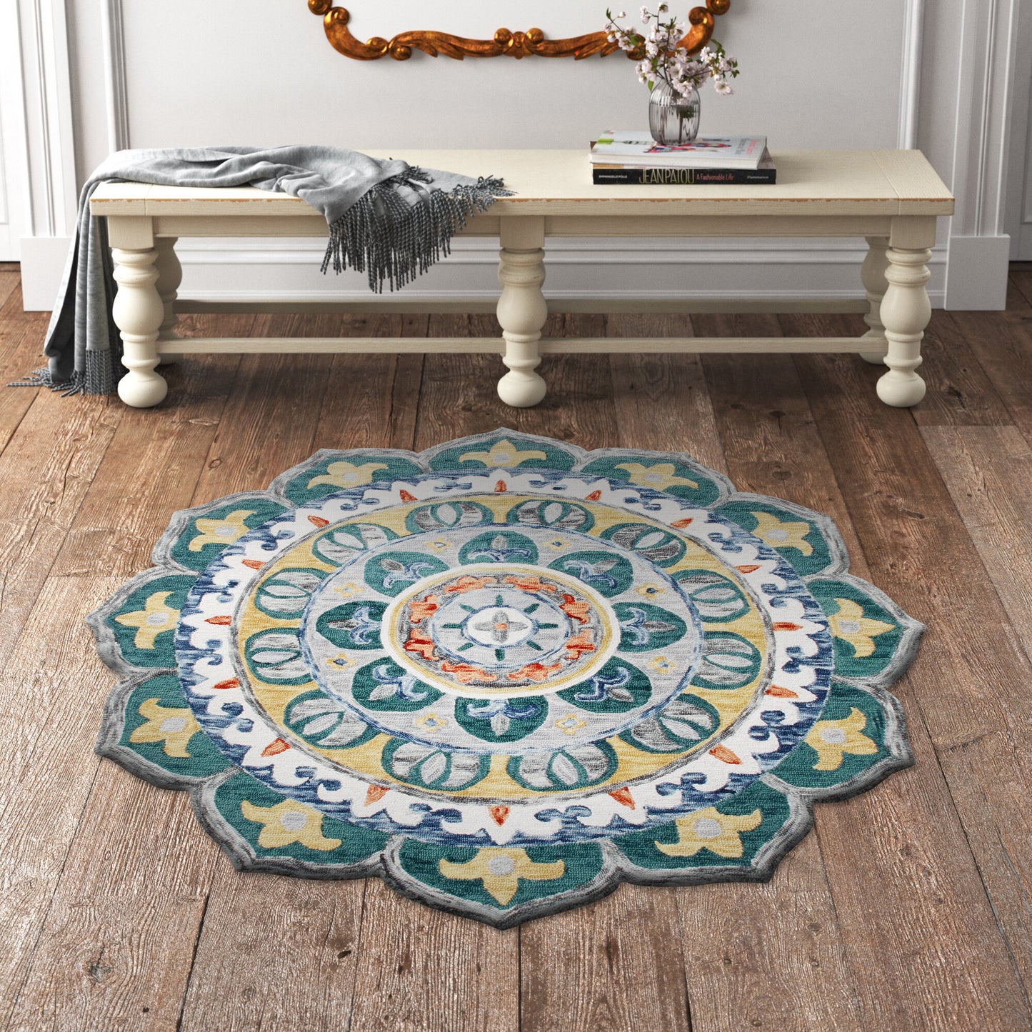 Sinuous-54162 Casual Hand-Tufted Multi/Teal/Yellow/White/Orange/Gray Cotton Indoor Area Rug - LR Home