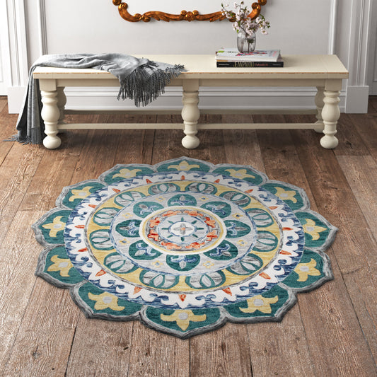 Sinuous-54162 Casual Hand-Tufted Multi/Teal/Yellow/White/Orange/Gray Cotton Indoor Area Rug - LR Home