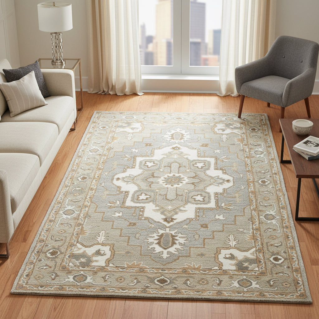Suffolk SK323A Gray/Natural Hand-Tufted Rug - Rizzy