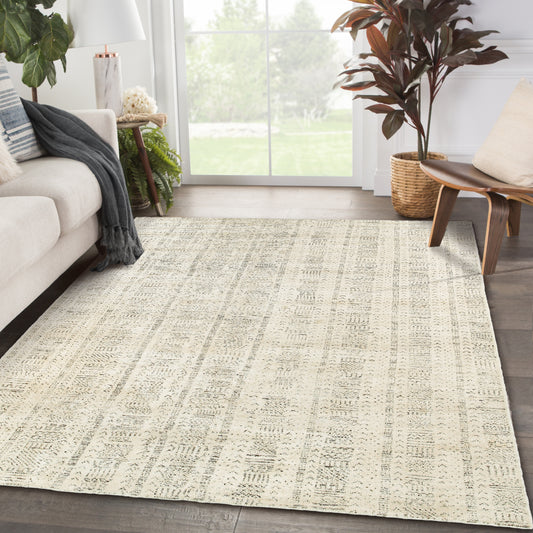 Sobek-04411 Modern Hand-Knotted White Indoor Area Rug - LR Home