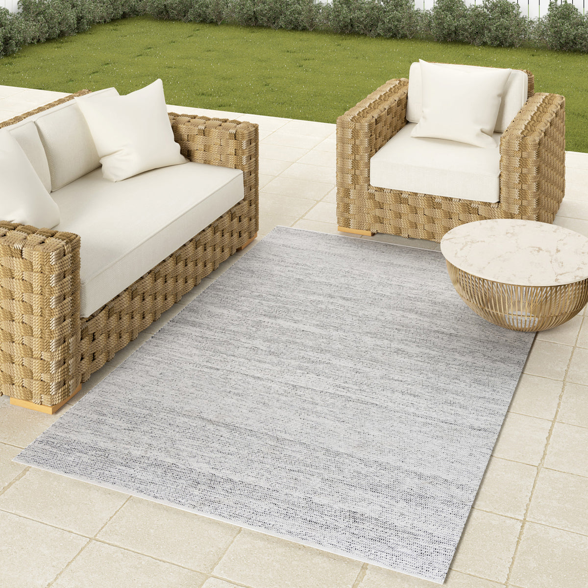 Silver/Ivory Contemporary Solid Hand-Woven Polyester Indoor Area Rug - lifestyle view