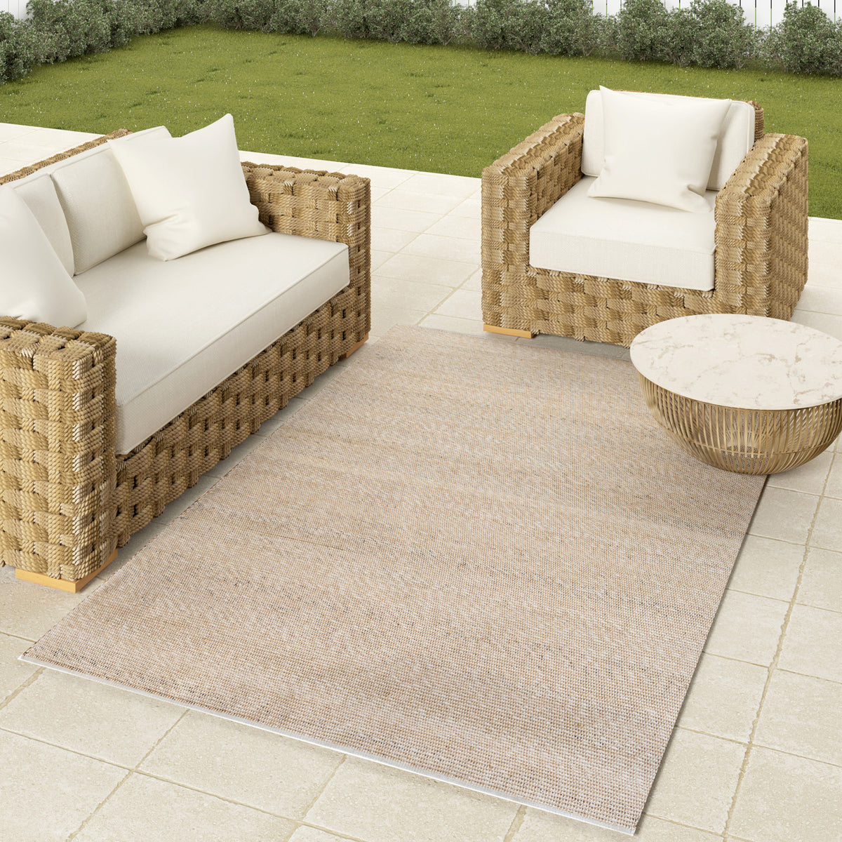 Beige/Ivory Contemporary Solid Hand-Woven Polyester Indoor Area Rug - lifestyle view