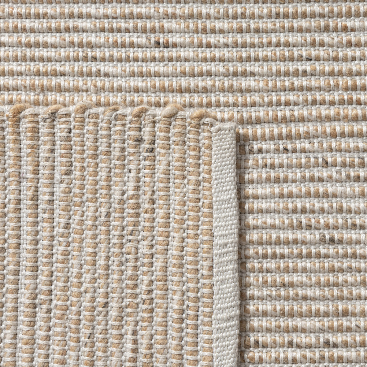 Beige/Ivory Contemporary Solid Hand-Woven Polyester Indoor Area Rug - back view