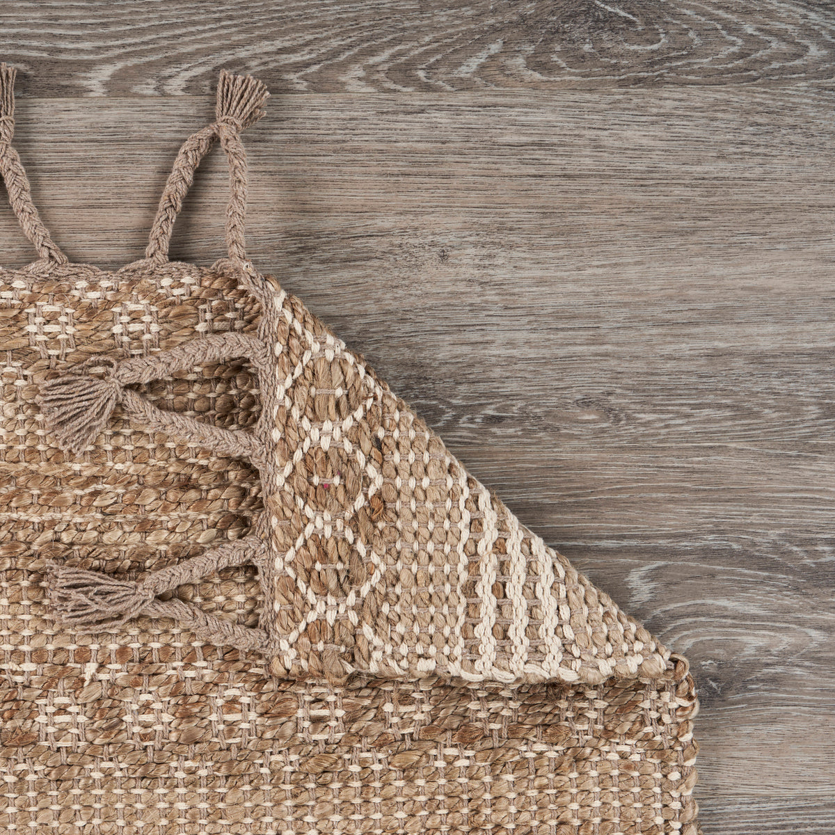 Delicate Natural Area Rug with Bordering - close-up detail
