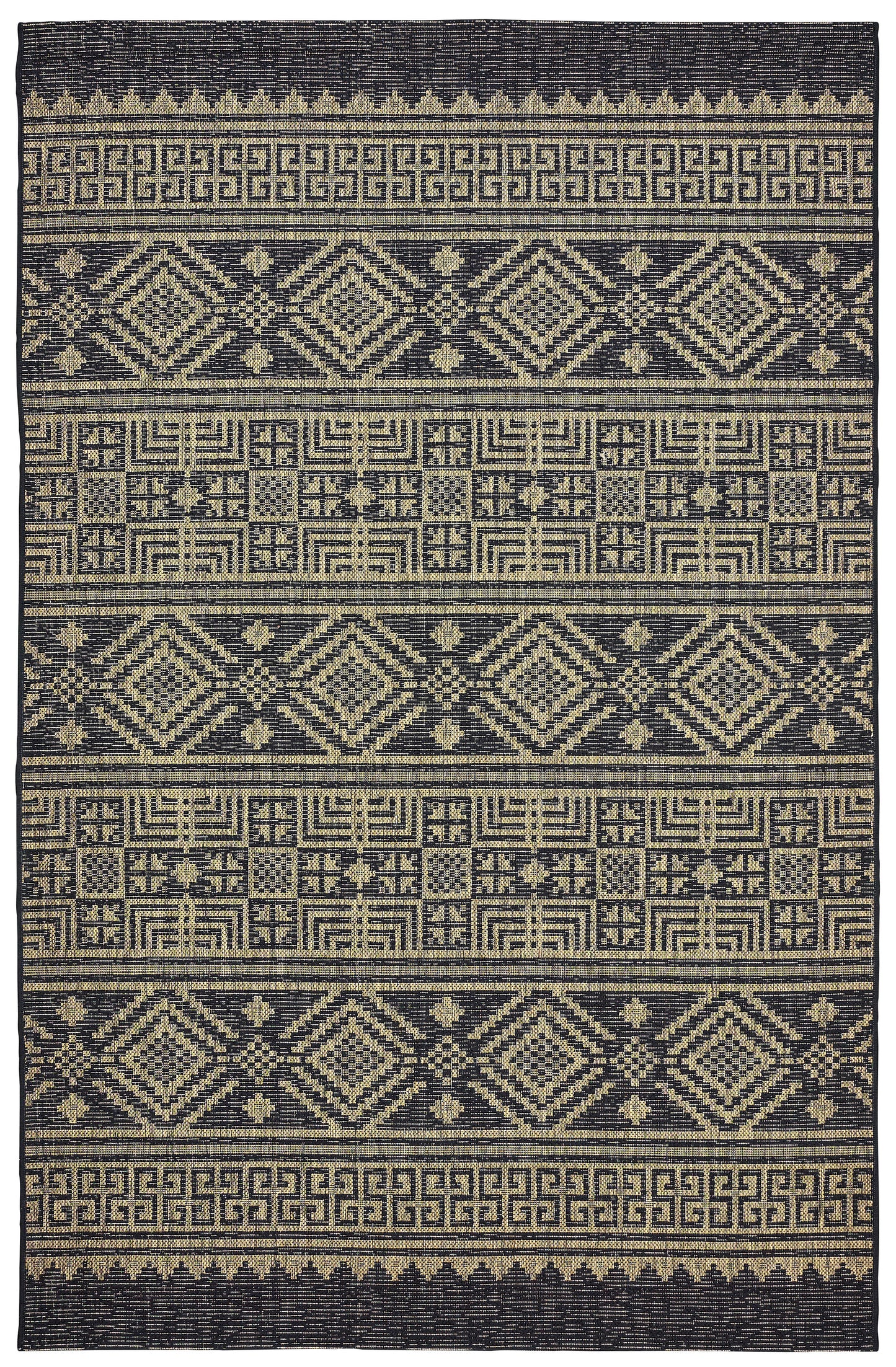 Sunshower-81241 Southwestern Power-Loomed Black/Brown Polypropylene Indoor/Outdoor Area Rug - LR Home