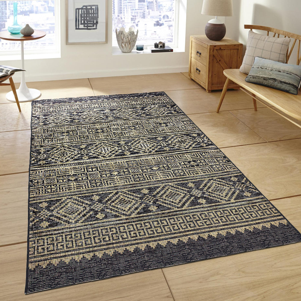 Sunshower-81241 Southwestern Power-Loomed Black/Brown Polypropylene Indoor/Outdoor Area Rug - LR Home