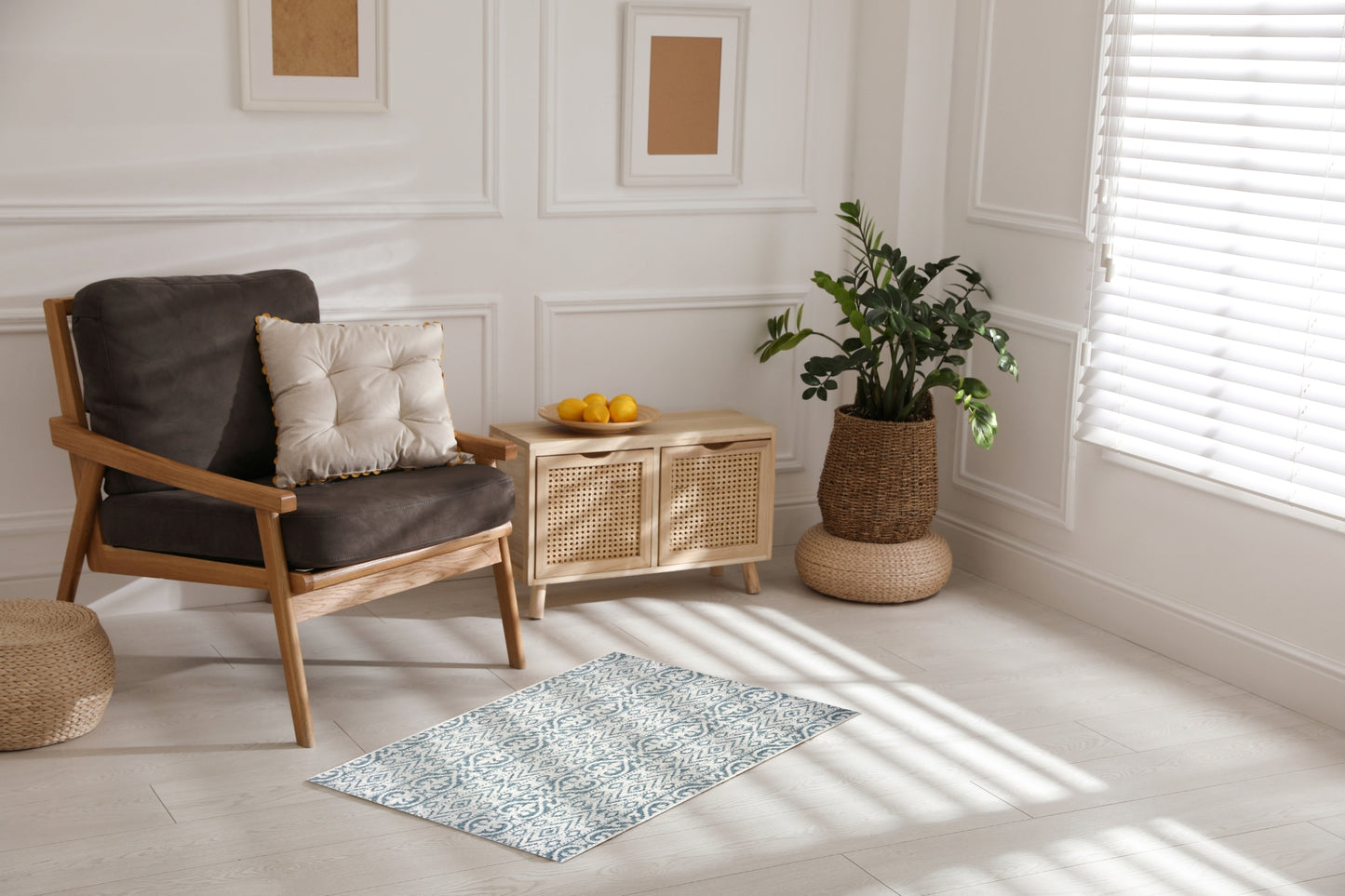 Sunshower-81242 Transitional Power-Loomed Blue/Gray Polypropylene Indoor/Outdoor Area Rug - LR Home