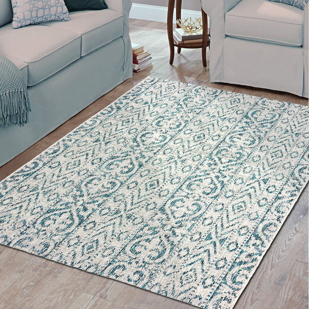 SUNSH-81242 Transitional/Casual Machine Made Blue/Gray Polypropylene Indoor/Outdoor Area Rugs - LR Home