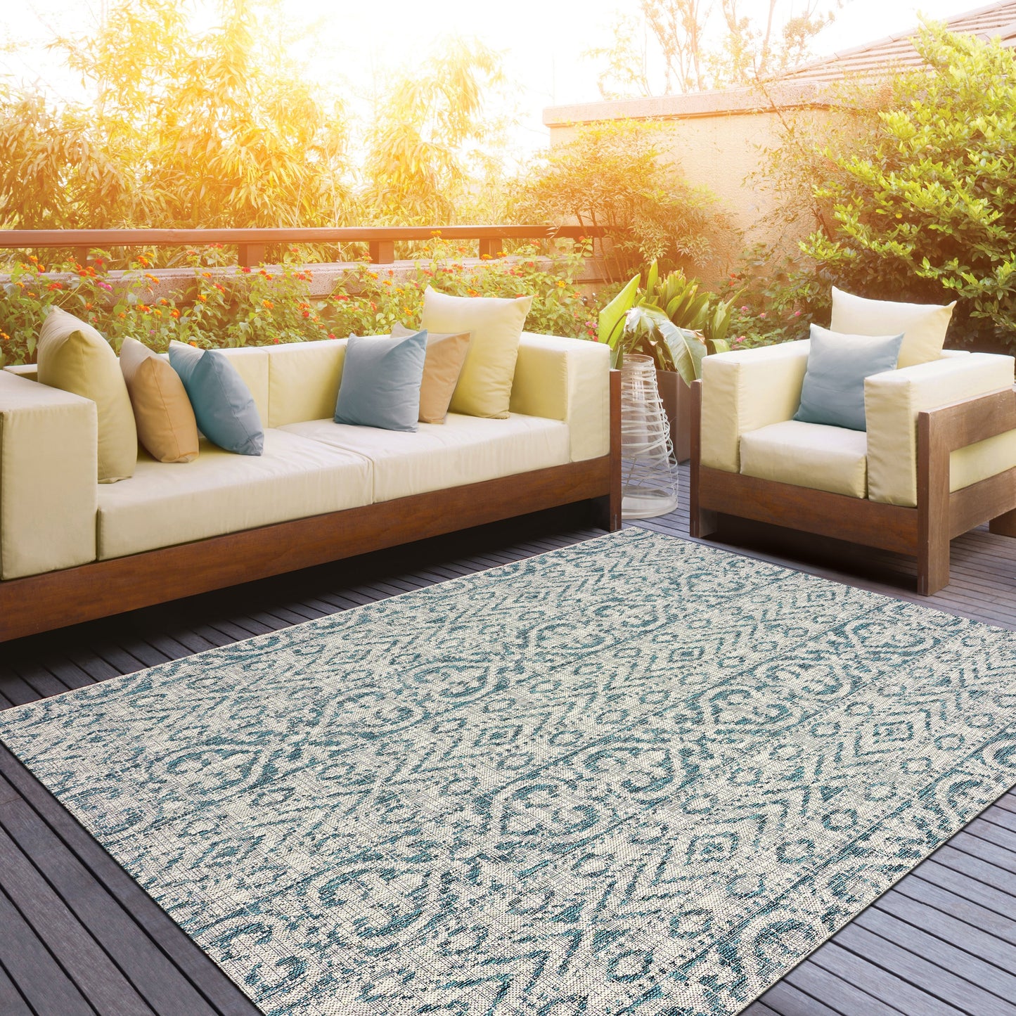 SUNSH-81242 Transitional/Casual Machine Made Blue/Gray Polypropylene Indoor/Outdoor Area Rugs - LR Home