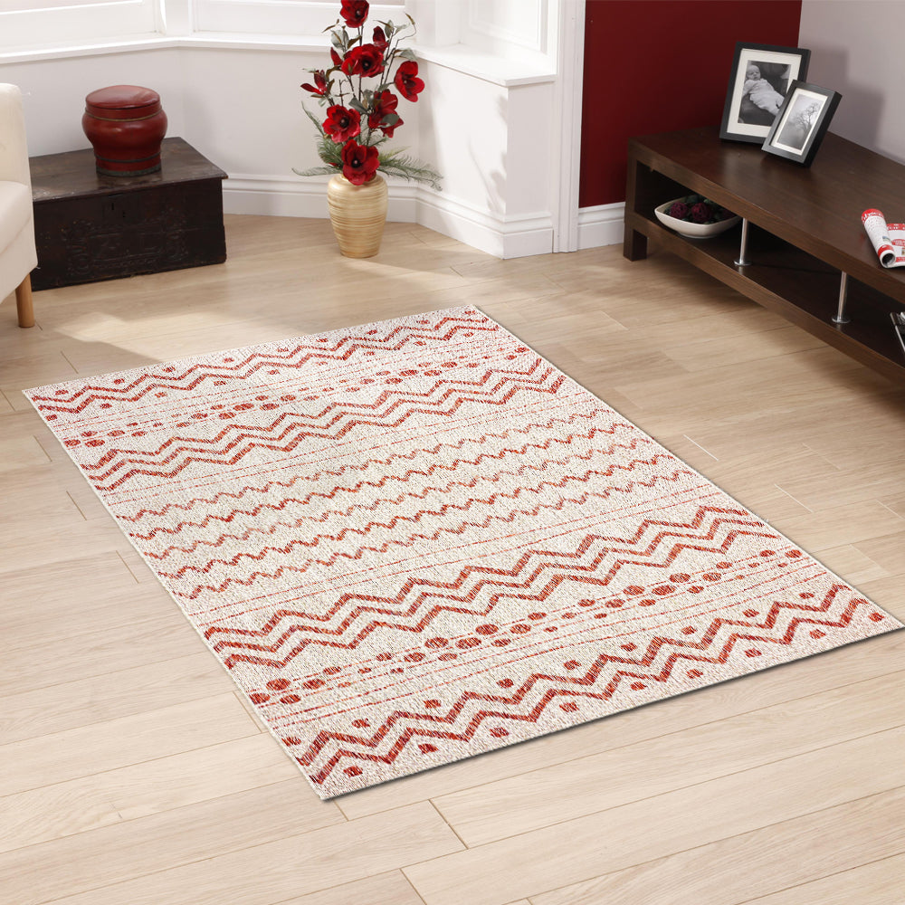 Sunshower-81244 Bohemian/Eclectic Power-Loomed Beige/Red Polypropylene Indoor/Outdoor Area Rug - LR Home