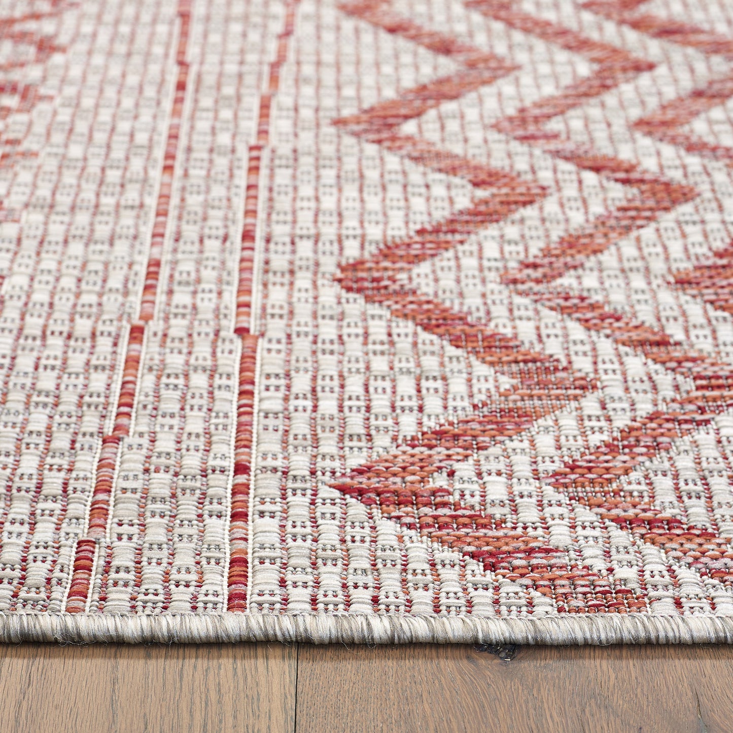 Sunshower-81244 Bohemian/Eclectic Power-Loomed Beige/Red Polypropylene Indoor/Outdoor Area Rug - LR Home