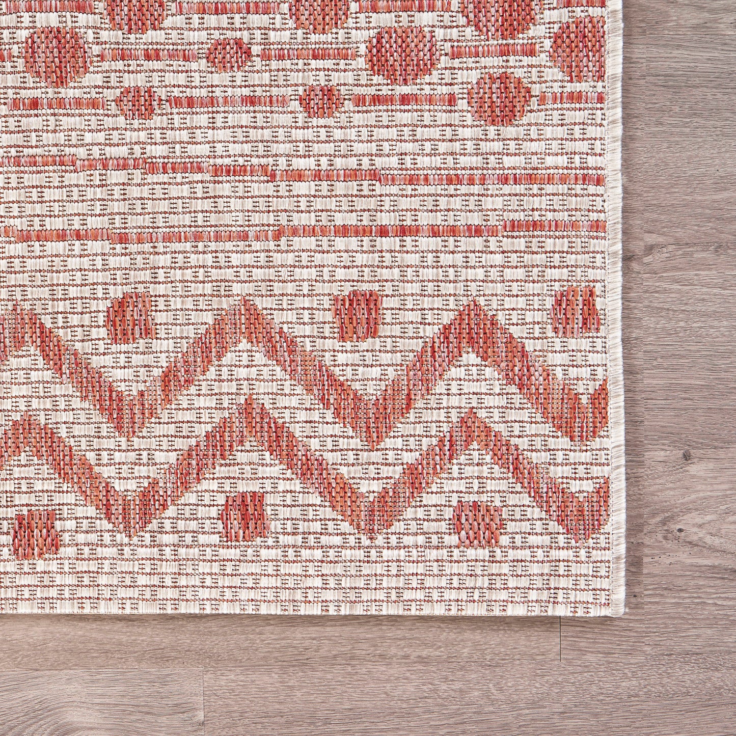 Sunshower-81244 Bohemian/Eclectic Power-Loomed Beige/Red Polypropylene Indoor/Outdoor Area Rug - LR Home