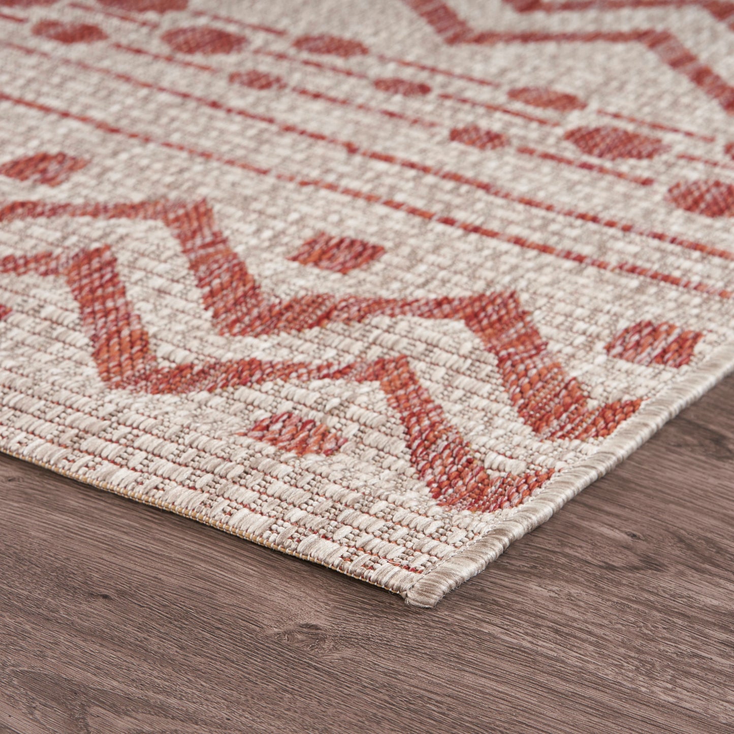 Sunshower-81244 Bohemian/Eclectic Power-Loomed Beige/Red Polypropylene Indoor/Outdoor Area Rug - LR Home