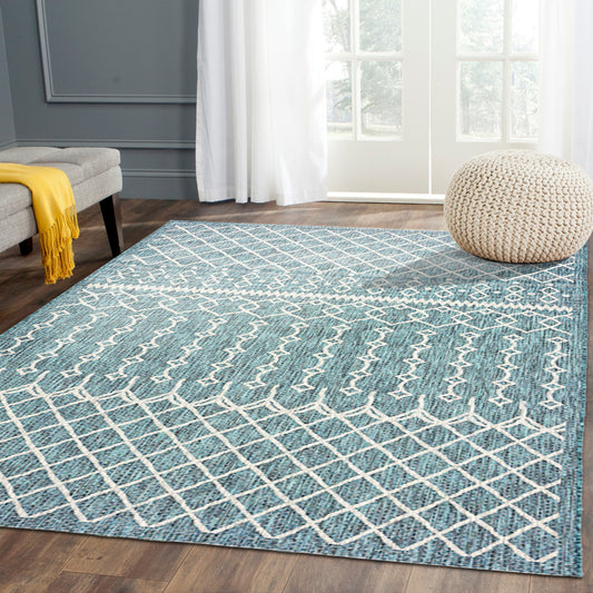 Sunshower-81247 Contemporary Power-Loomed Blue/Gray Polypropylene Indoor/Outdoor Area Rug - LR Home