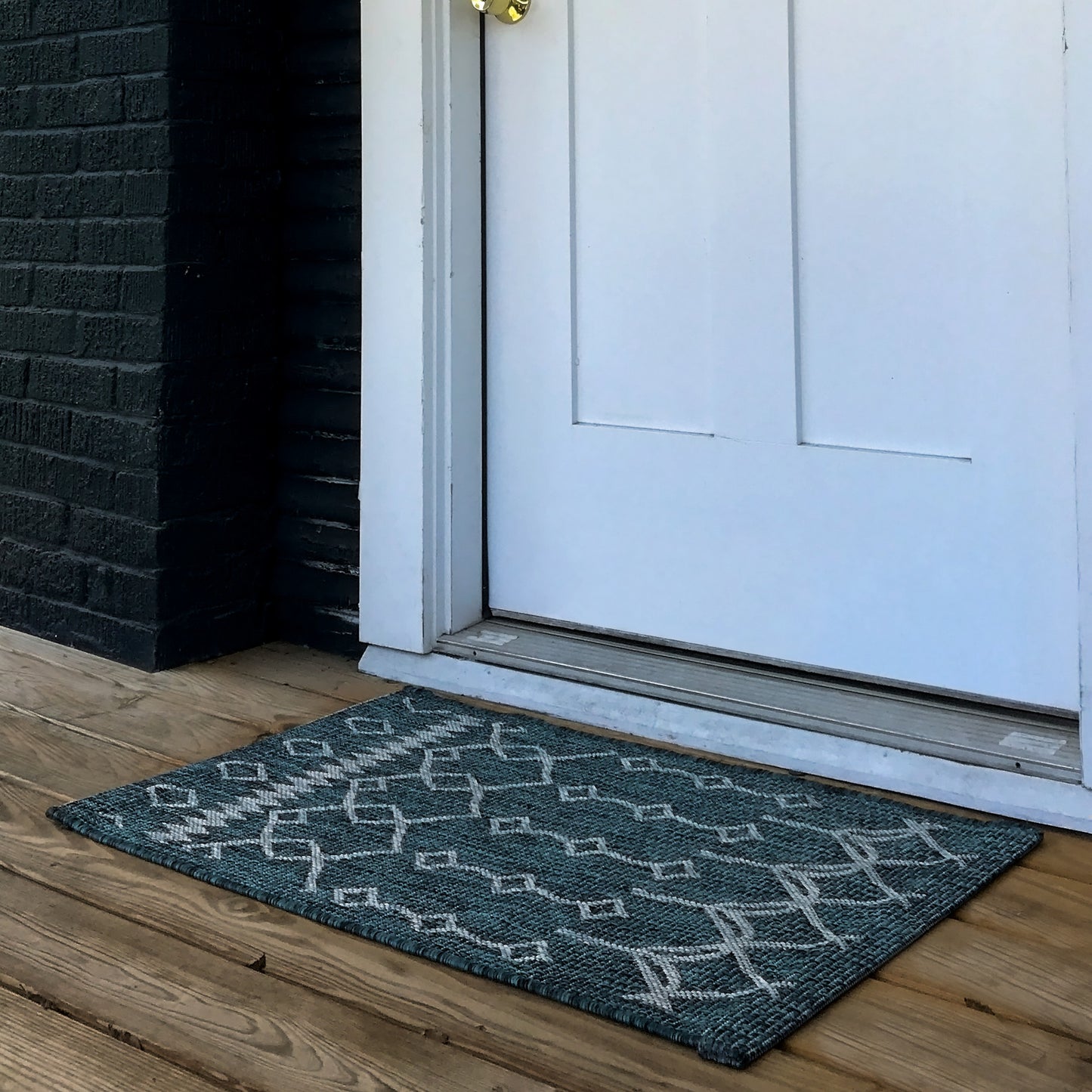 Sunshower-81247 Contemporary Power-Loomed Blue/Gray Polypropylene Indoor/Outdoor Area Rug - LR Home