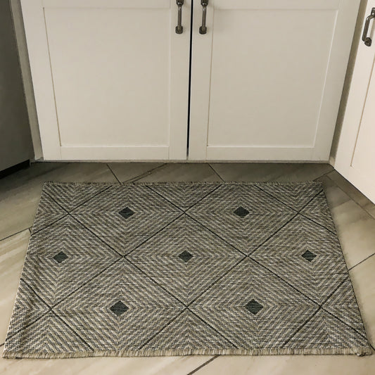 Sunshower-81248 Contemporary Power-Loomed Blue/Gray Polypropylene Indoor/Outdoor Area Rug - LR Home