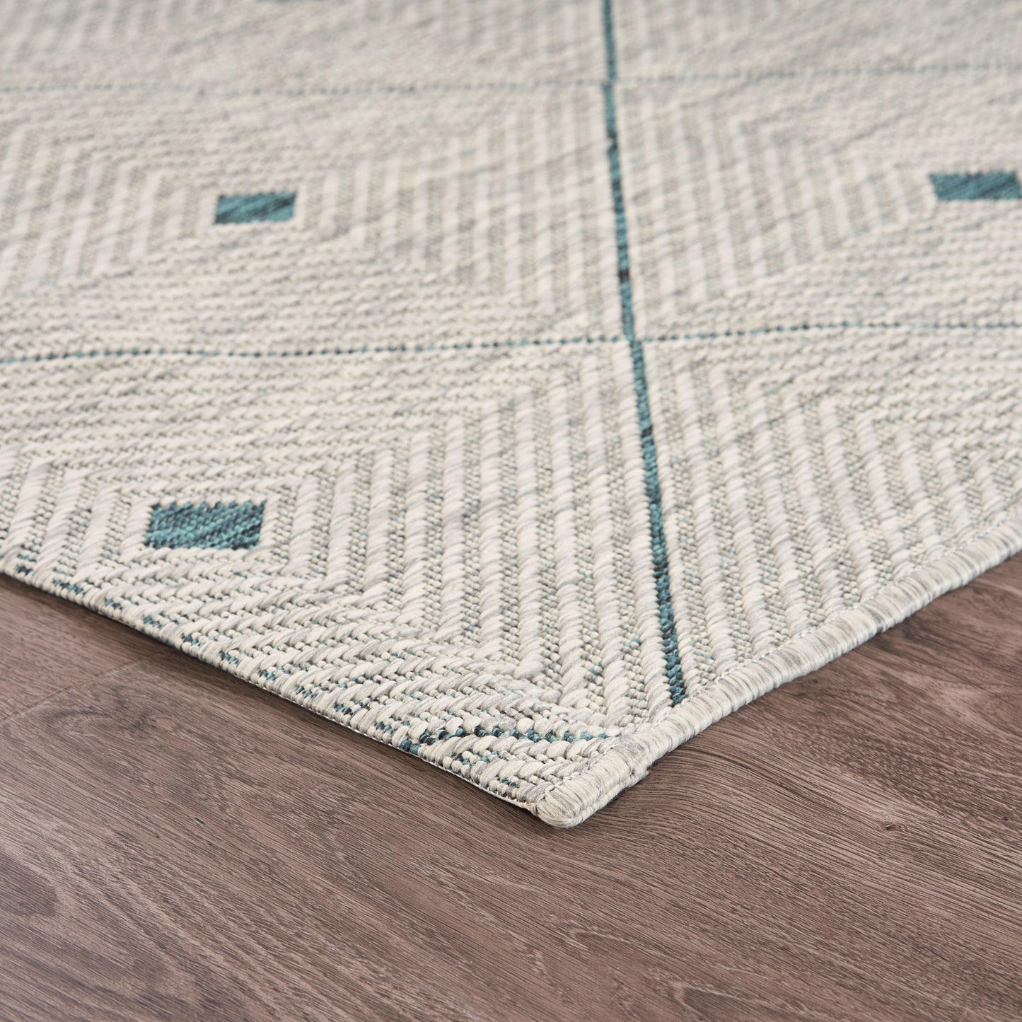 Sunshower-81248 Contemporary Power-Loomed Blue/Gray Polypropylene Indoor/Outdoor Area Rug - LR Home