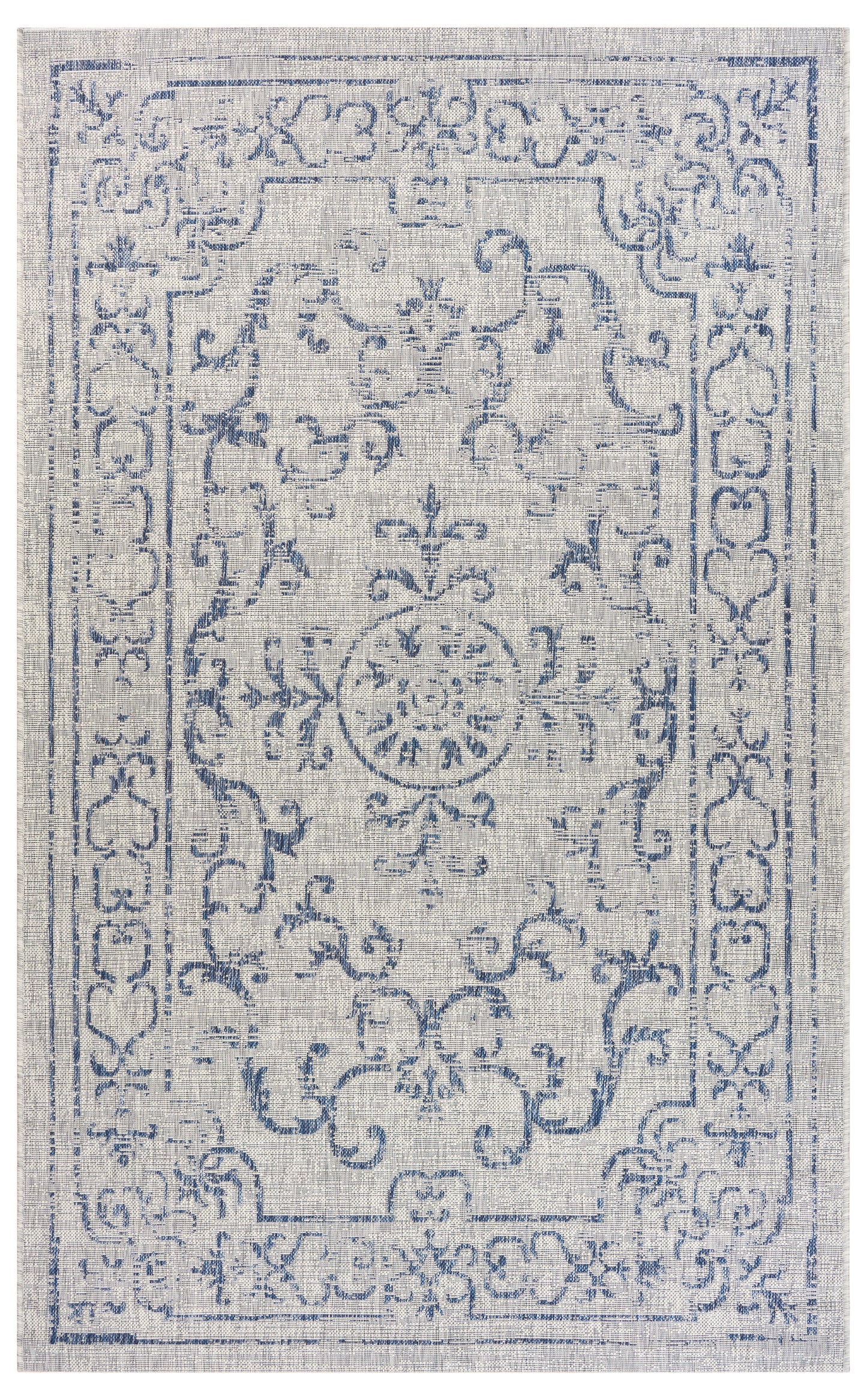 Sunshower-81249 Traditional Power-Loomed Navy/Gray Polypropylene Indoor/Outdoor Area Rug - LR Home