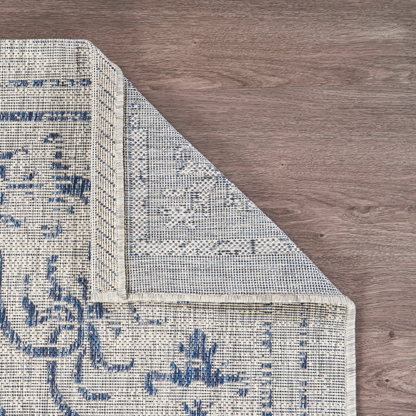 Sunshower-81249 Traditional Power-Loomed Navy/Gray Polypropylene Indoor/Outdoor Area Rug - LR Home