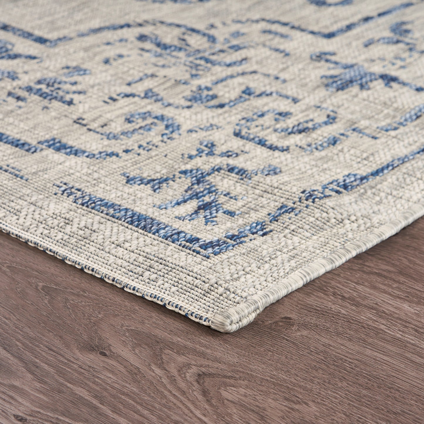 Sunshower-81249 Traditional Power-Loomed Navy/Gray Polypropylene Indoor/Outdoor Area Rug - LR Home