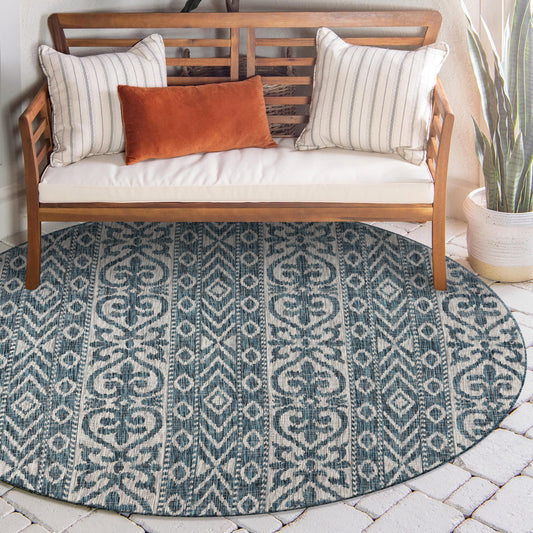 Entwined Geometric Indoor/Outdoor Round Rug - lifestyle view