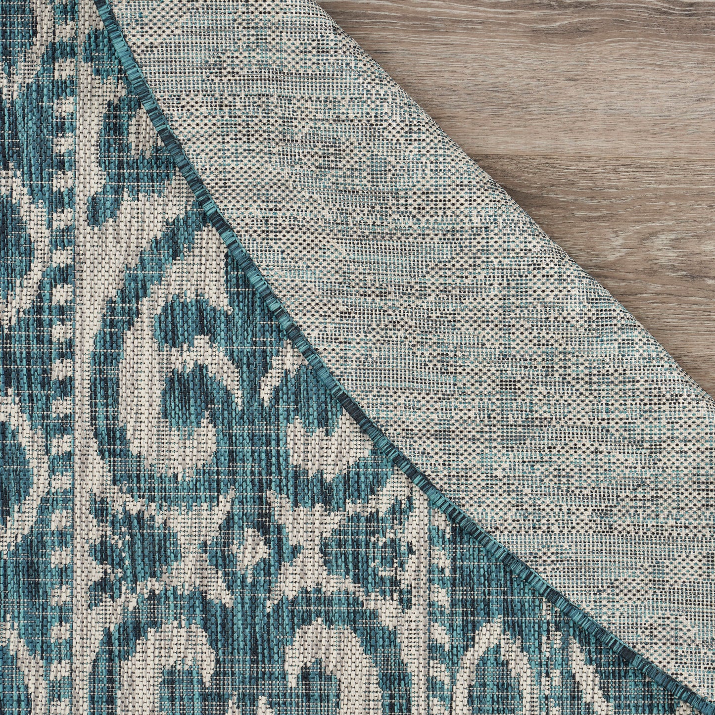 Sunshower-81250 Transitional Power-Loomed Teal Polypropylene Indoor/Outdoor Area Rug - LR Home
