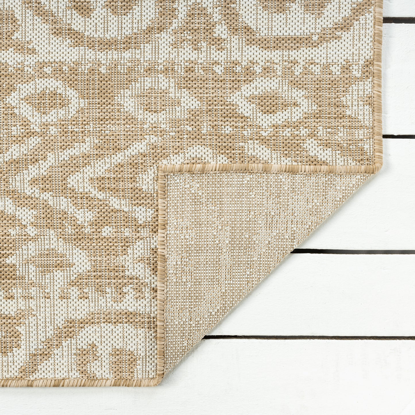 Sunshower-82601 Transitional Power-Loomed Beige/Ivory Polypropylene Indoor/Outdoor Area Rug - LR Home