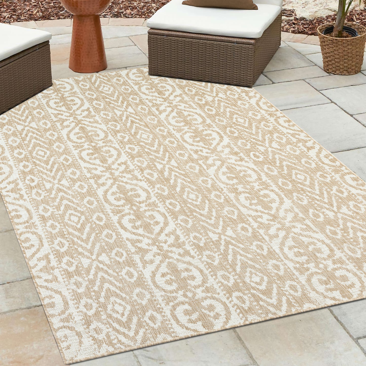 SUNSH-81242 Transitional/Casual Machine Made Beige/Ivory Polypropylene Indoor/Outdoor Area Rugs - LR Home
