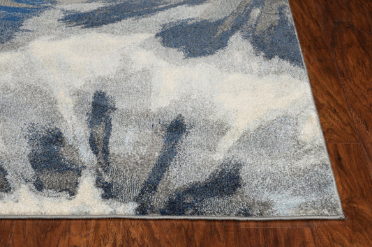 Stella 6265 Ivory Blue Splash Machine Woven Performance Area Rug - KAS