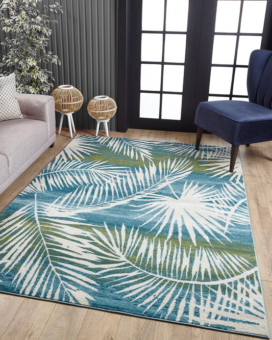 Stella 6273 Ivory/Green Tropical Machine Woven Performance Area Rug - KAS