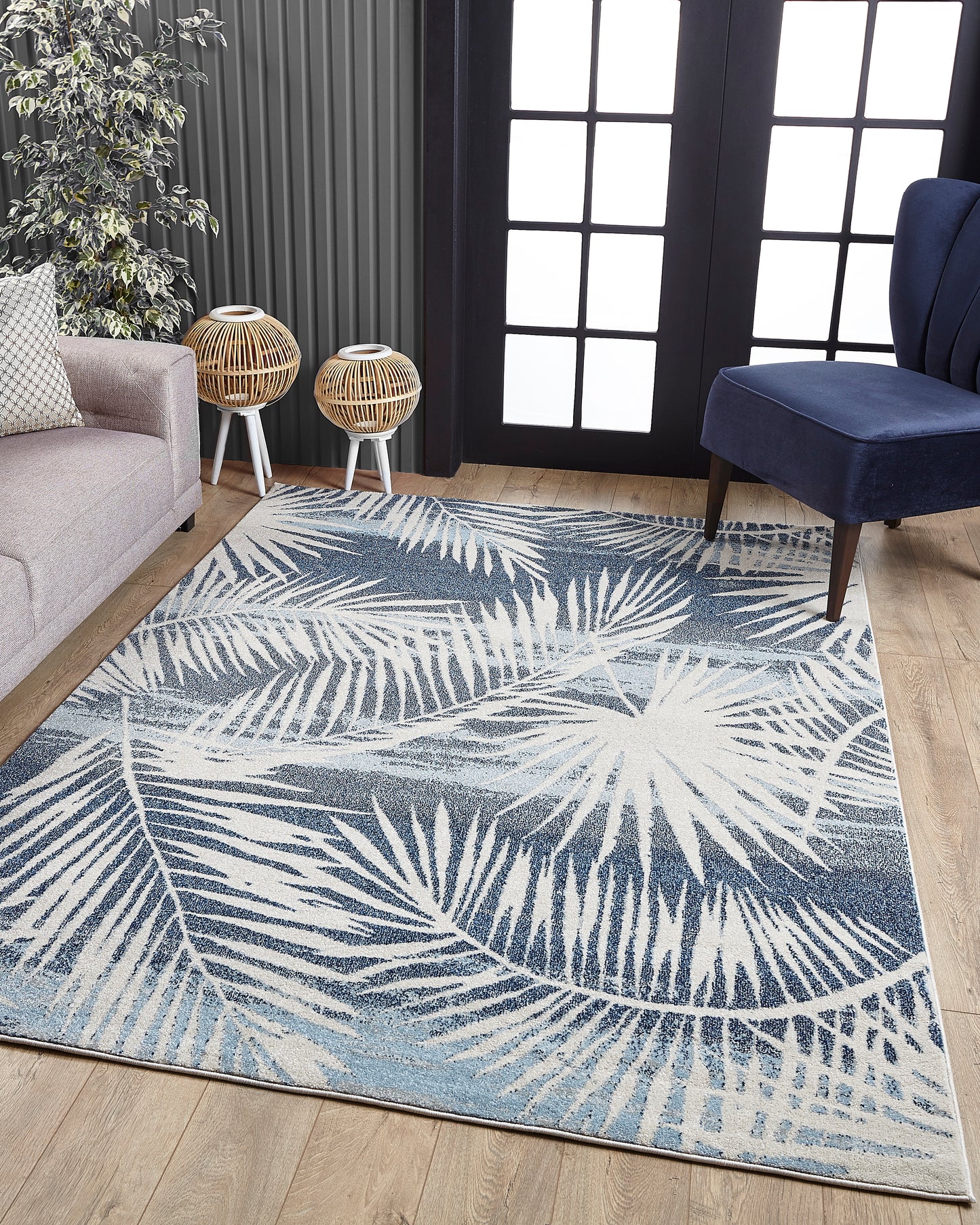Stella 6276 Blue Palms Machine Woven Performance Area Rug - KAS