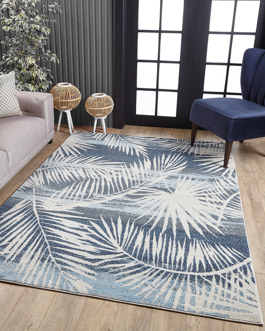 Stella 6276 Blue Palms Machine Woven Performance Area Rug - KAS