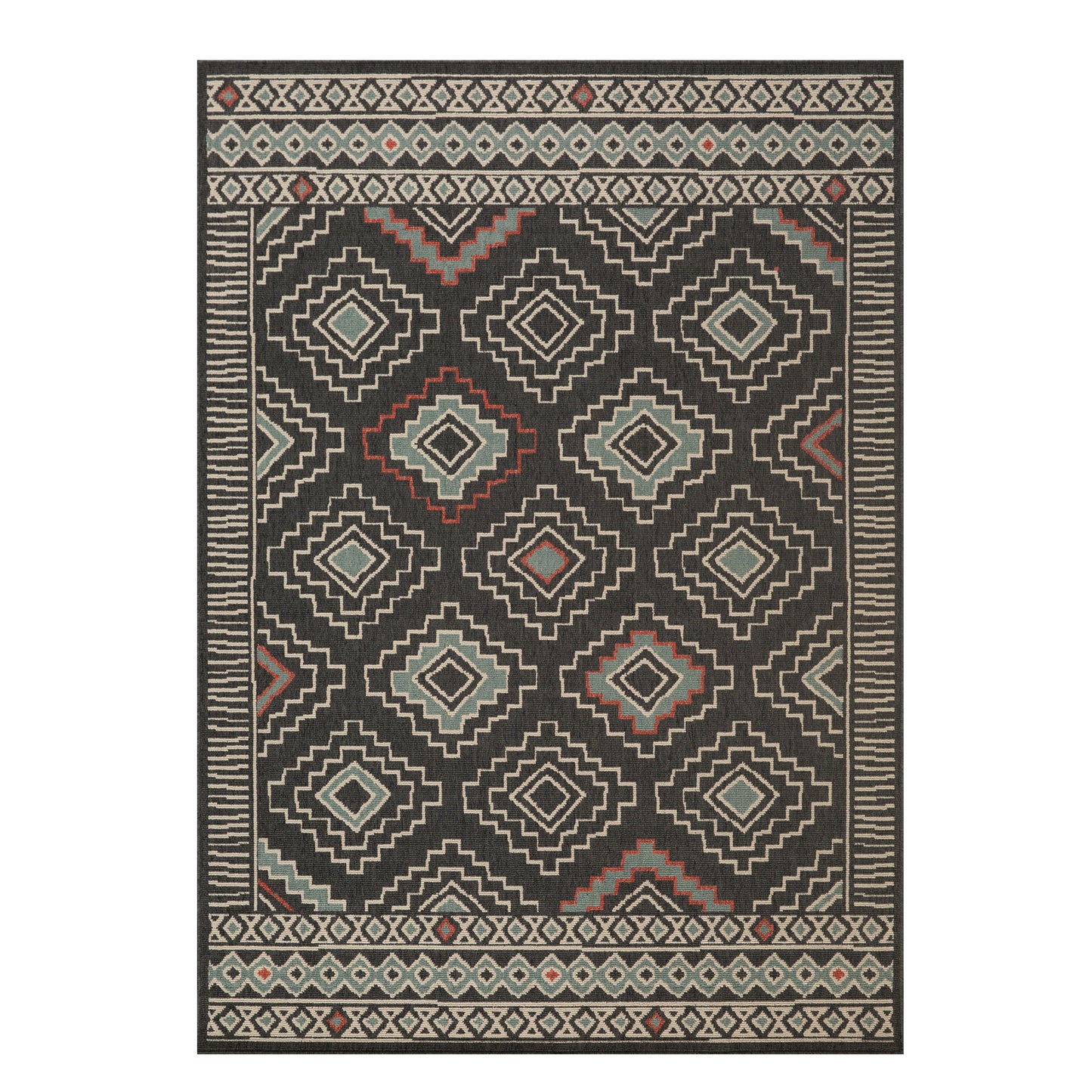 Tribu-82492 Bohemian/Eclectic Power-Loomed Black/Multi Polypropylene Indoor/Outdoor Area Rug - LR Home