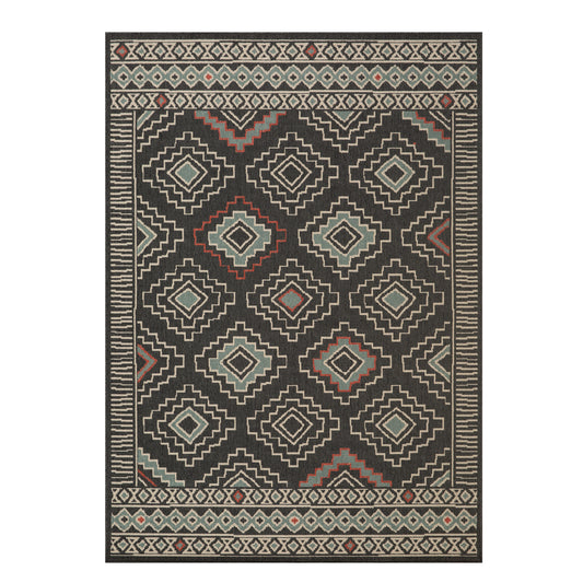 Evette Rios Black/Ivory Southwestern Tribal Polypropylene Indoor/Outdoor Area Rug - Silo view