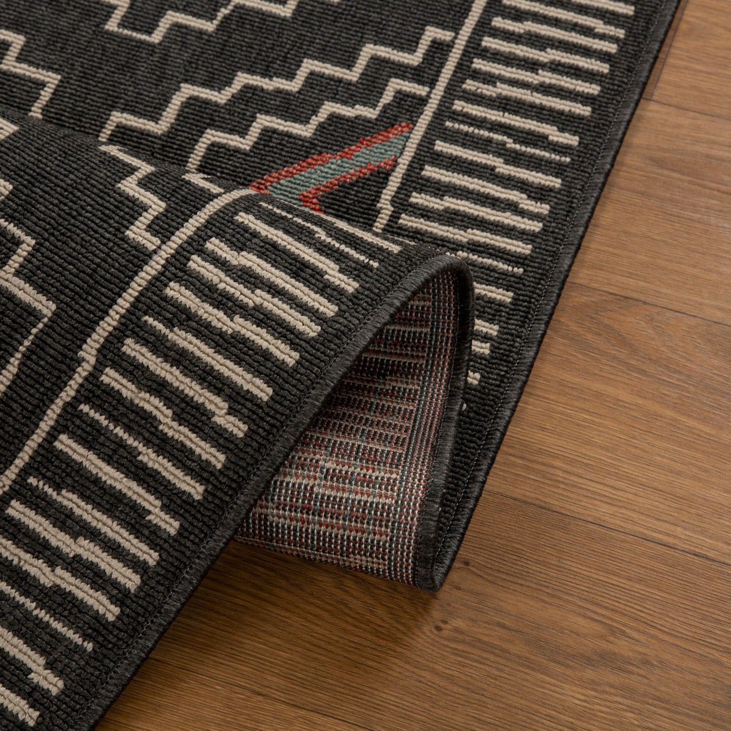 Tribu-82492 Bohemian/Eclectic Power-Loomed Black/Multi Polypropylene Indoor/Outdoor Area Rug - LR Home