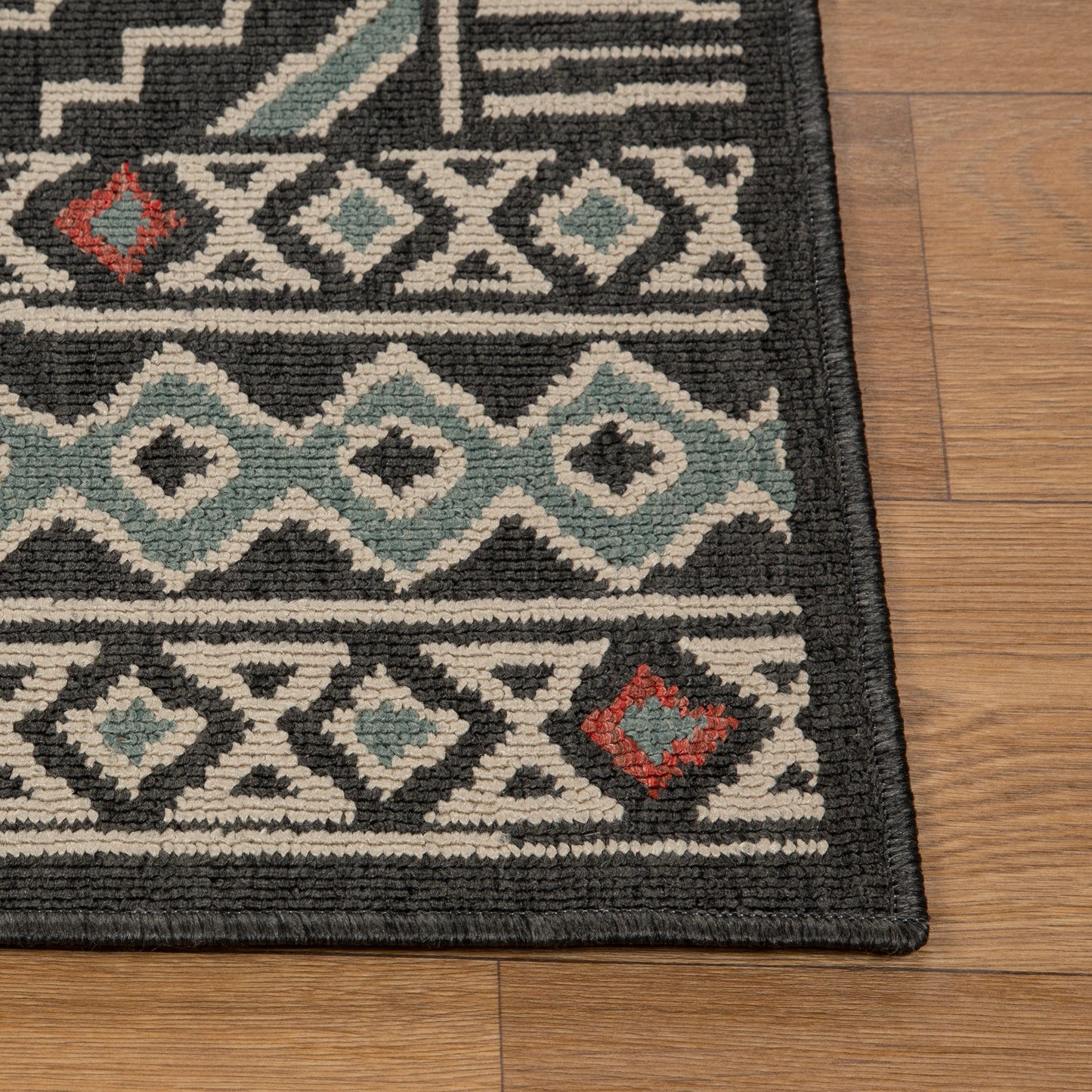 Tribu-82492 Bohemian/Eclectic Power-Loomed Black/Multi Polypropylene Indoor/Outdoor Area Rug - LR Home