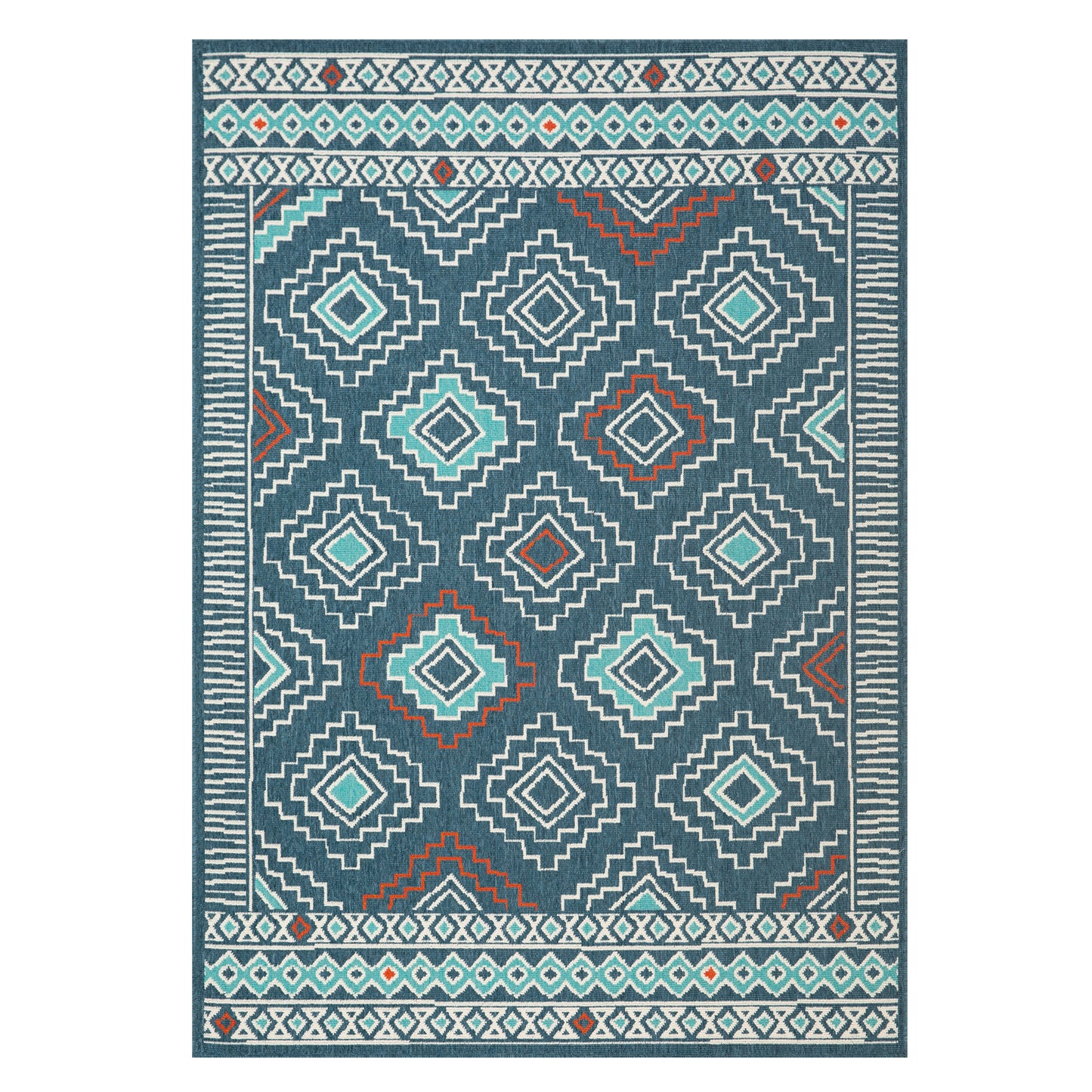 Tribu-82493 Bohemian/Eclectic Power-Loomed Blue/Multi Polypropylene Indoor/Outdoor Area Rug - LR Home