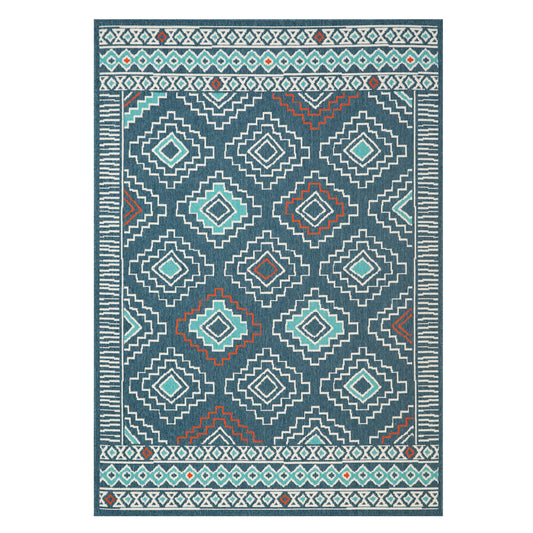 TRIBU-82492 Southwestern Machine Made Navy/Ivory Polypropylene Indoor/Outdoor Area Rugs - LR Home