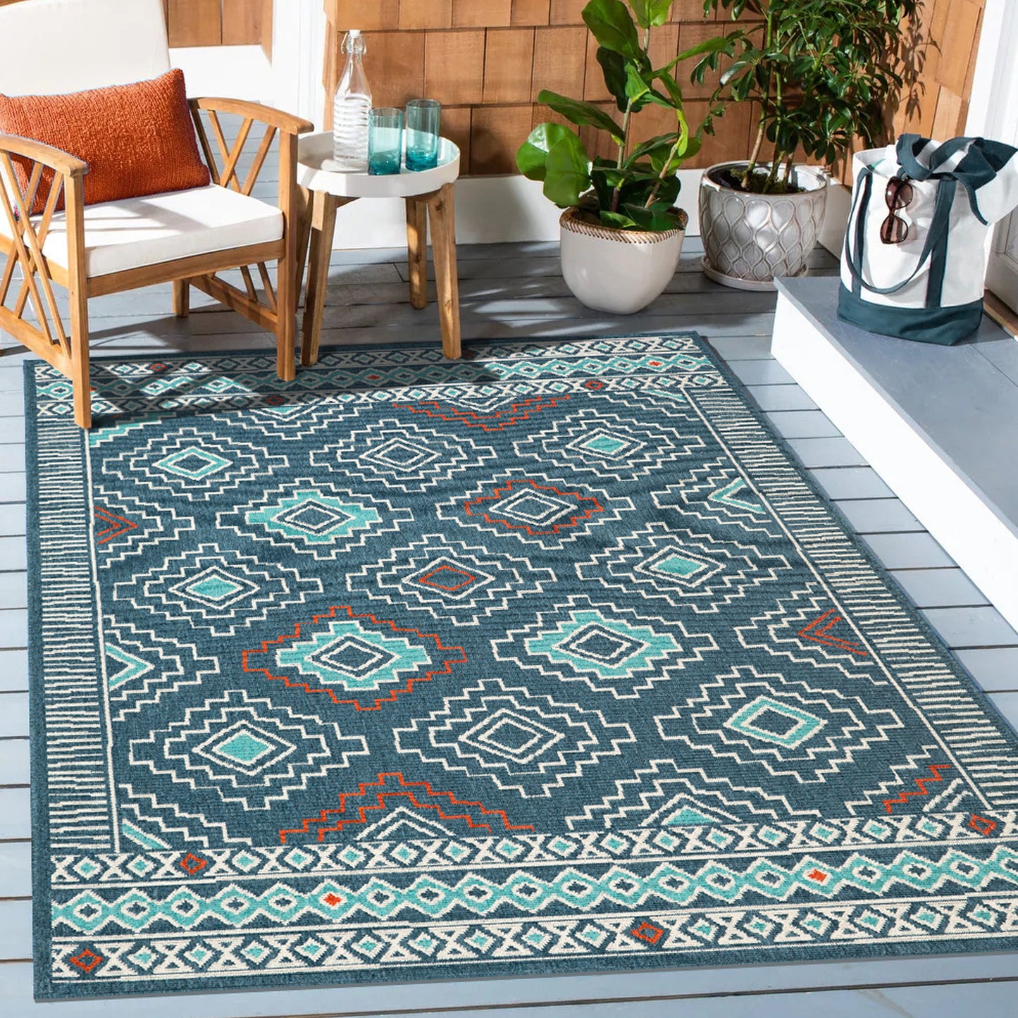 Tribu-82493 Bohemian/Eclectic Power-Loomed Blue/Multi Polypropylene Indoor/Outdoor Area Rug - LR Home