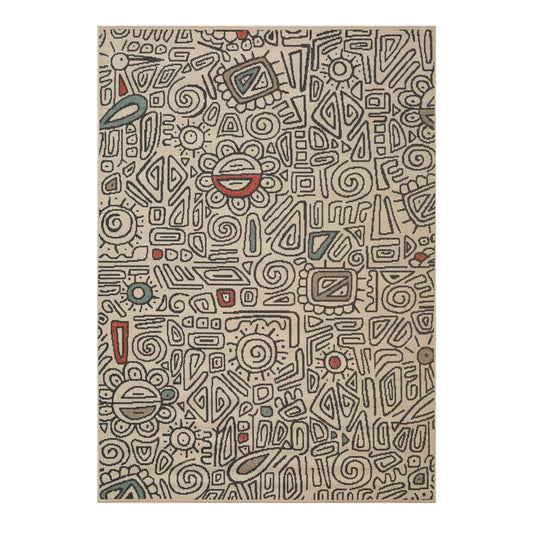 Evette Rios Ivory/Black Bohemian Abstract Polypropylene Indoor/Outdoor Area Rug - Silo view